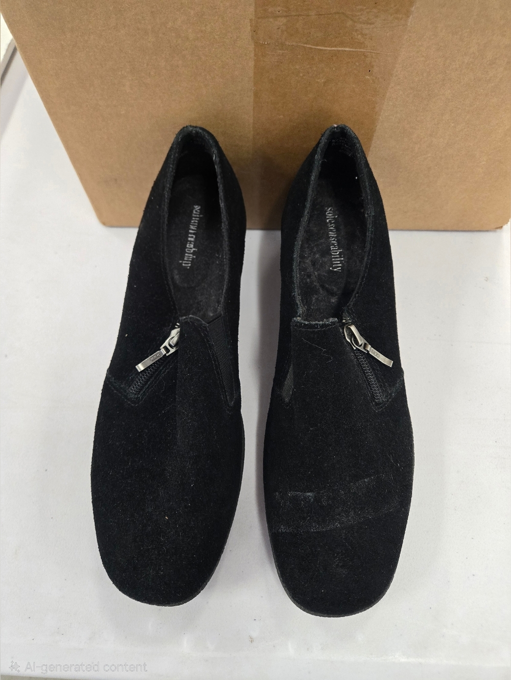Black Suede Slip-On Women's Shoes with Side Zipper